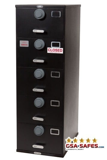 7110-01-029-8059 | Class 6, 5 Drawer Multi-lock file cabinet, Black