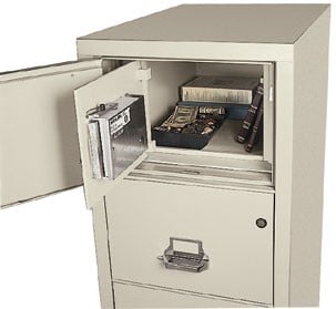 Hidden burglary safe in a fireproof file cabinet